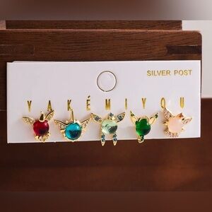 Pokémon Eeveelution Theme 14K Gold Plated Gemstone Mismatch Stud Set